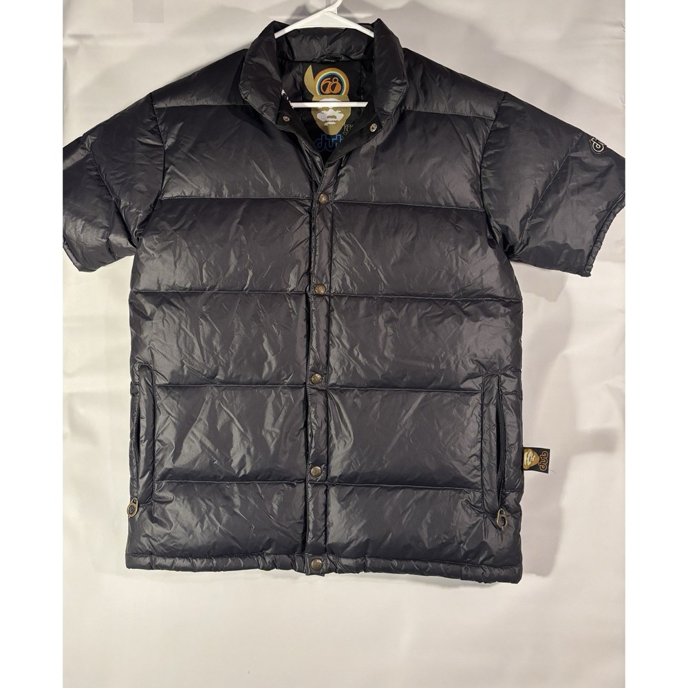 Vintage "Dub 68 Remix Series" Rapper Black Short Sleeve Puffer Jacket Men's L